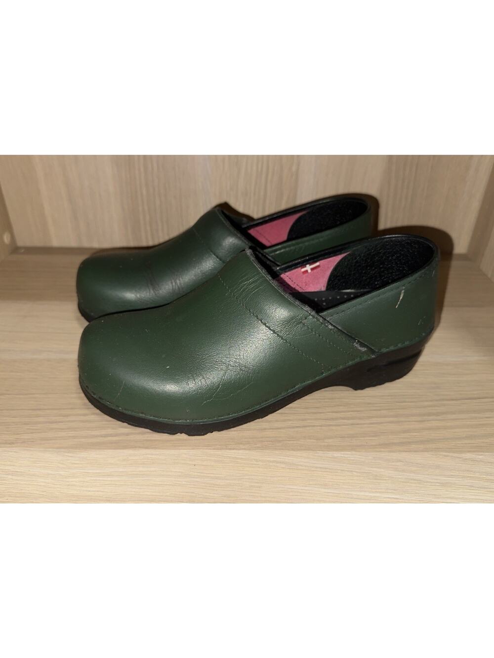 Sanita Professional Slip On Clogs Comfort Shoes Womens 41 Dark Green Leather